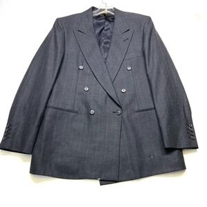 Strathmore By Richman Blazer Jacket Mens 42 Gray Pinstripe Wool Double Breasted